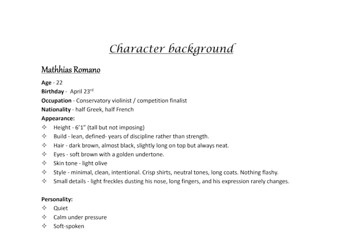 develop character backstories for novels, scripts or games